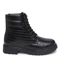 Reptilian-Textured Ankle-Length Lace-Up Combat Boots-image-30