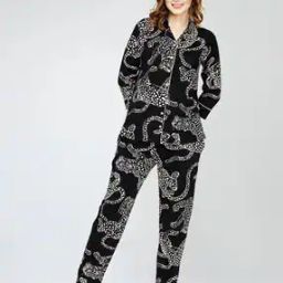 Women Animal Print Shirt & Pyjamas Set-image-29