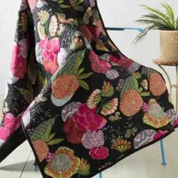 Handblock Print Kantha Quilted Single Blanket-14