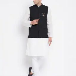 Graphic Print Sleeveless Nehru Jacket-50