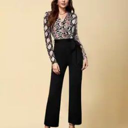 Women Animal Print Jumpsuit with V-Neck-image-45