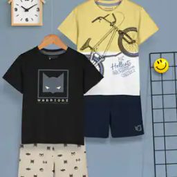 Pack of 2 Boy Graphic Print t-shirts & Shorts Sets-image-131