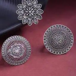 Set of 3 Oxidized Silver-Plated Cocktail Rings-picture-15