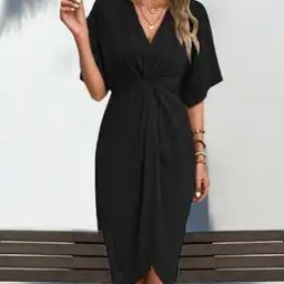 V-Neck Sheath Dress with Front-Slit-image-15