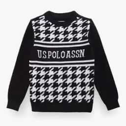 Boys Intarsia Houndstooth Pattern Cotton Sweater-image-1