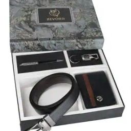 Men Reversiable Belt with Wallet Pen Keychain Set-image-55