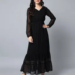hello design V-Neck Full-Sleeves A-Line Dress-picture-33