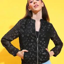 Women Floral Print Regular Fit Zip-Front Bomber Jacket-image-62