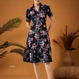 Women Floral Fit & Flare Dress with Collar Neck-image-4