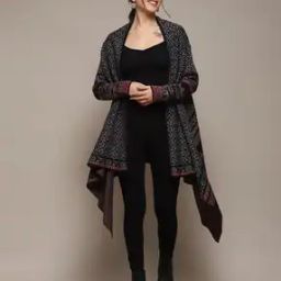 Women Geometric-Knit Yarn-Dyed Regular Fit Shrug-image-7