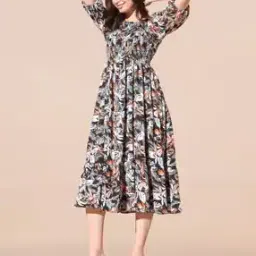Women Printed Fit & Flare Dress with Short Sleeves-image-2