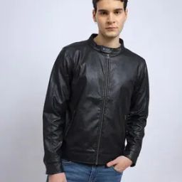 Men Regular Fit Biker Jacket with Insert Pockets-picture-42