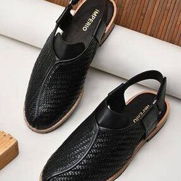 Men Formal Woven Leather Slip On Sandals-26