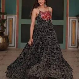 wedani Women Block Print Gown Dress with Square Neck-picture-30