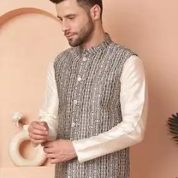 Men Self-Design Regular Fit Nehru Jacket-14