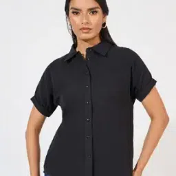 Women Regular Fit Shirt with Spread-Collar-image-57