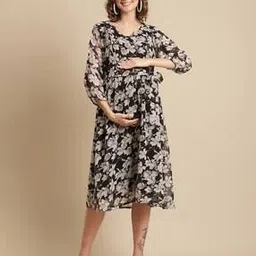 moms maternity Leaf Print Fit & Flared Dress-picture-30