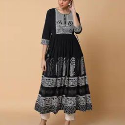 Women Floral Print Anarkali Kurta with Round Neck-picture-0