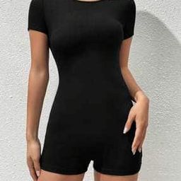 Women Ribbed Crew-Neck Playsuit-20