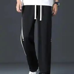 Men Mid-Rise Straight Track Pants with Elasticated Drawstring Waist-3