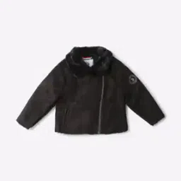 Panelled Jacket with Fur Textured Collar-image-35