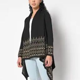 Open Front Shrug with Printed Hem-18