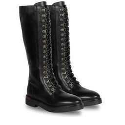 Leather Lace-Up High Tongue Knee-Length Tall Boots-image-30