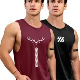 Men Pack of 2 Graphic Print Round-Neck Sleeveless Vests-image-95