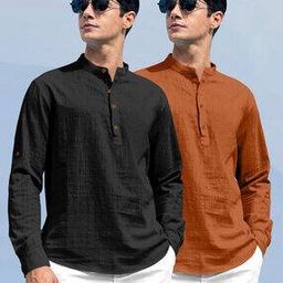 Pack of 2 Men Regular Fit Mandarin-Neck Kurtas-image-18