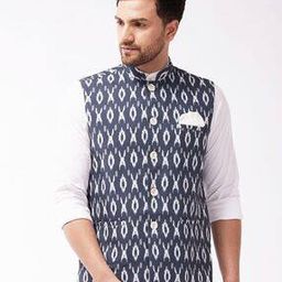 Men Ikat Print Nehru Jacket with Welt Pockets-19