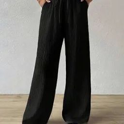 Women Loose Fit Flat Front Trousers with Insert Pockets-image-56