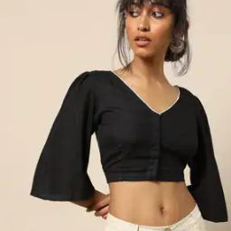 Slub Cotton Open-Front Blouse with Back Tie-Up-9