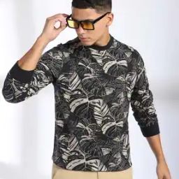 Men Tropical Print Slim Fit Crew-Neck Sweatshirt-50