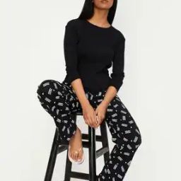 Typographic Print Pyjamas with Drawstring Waist-image-54