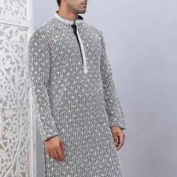 Men Chikankari Embroidered Cotton Regular Fit Long Kurta-image-1