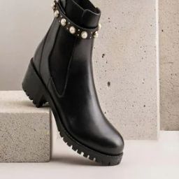 Embellished Round-Toe Ankle-Length Slip-On Boots-image-0
