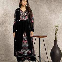 Women Embroidered Straight Kurta with Palazzos & Dupatta-picture-0