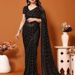 Chevron Print Chiffon Saree-image-10