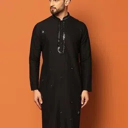 Embellished Long Kurta with Mandarin Collar-image-1