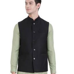Sleeveless Nehru Jacket with Patch Pocket-4