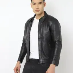 Genuine Leather Zip-Front Biker Jacket-image-9