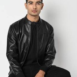 Genuine Leather Zip-Front Biker Jacket-50