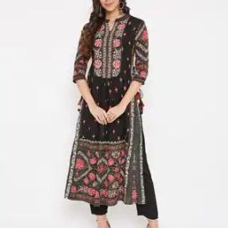 Women Floral Print Straight Kurta with Pants-image-11