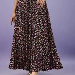 Women Floral Print Pleated A-Line Skirt-image-98