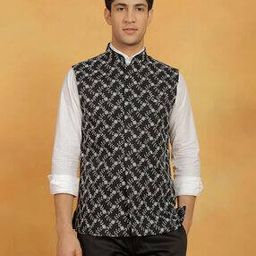Men Sleeveless Nehru Jacket with Mandarin Collar-image-67