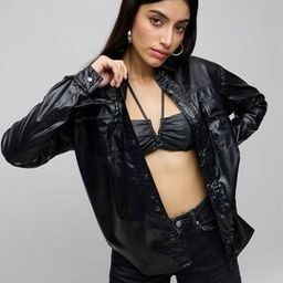 Women Oversized Biker Jacket with Flap Pockets-image-60