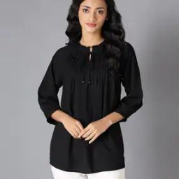 Neck Tie-Up Pintuck Pleated Top-44