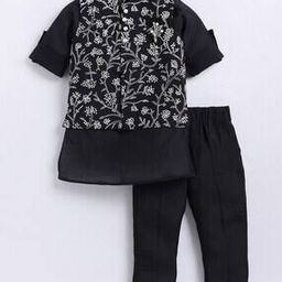 Boys Floral Kurta Pyjamas & Jackets Suit Set-image-40