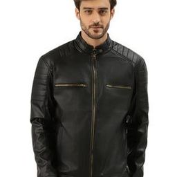 Mandarin Collar Bikers Jacket with Zip Pockets-picture-29