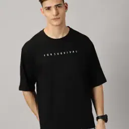 Men Typographic Print Drop Shoulder Oversized Cotton T-Shirt-image-100
